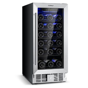 Costway 15'' Wine Beverage Cooler Refrigerator 30-Bottle Freestanding Built-in Fridge - 1 of 4