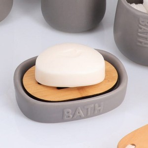 Evideco French Home Goods Elegant Dolomite Soap Dish with Bamboo Tray – Stylish Bathroom Accessory, Versatile Use in Kitchen & Bathroom - 1 of 4