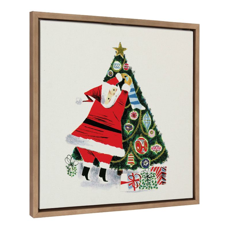 22&#34; x 22&#34; Sylvie Santa Claus Decorating Tree Framed Wall Canvas by Corinna Buchholz Gold - Kate &#38; Laurel All Things Decor, 3 of 9