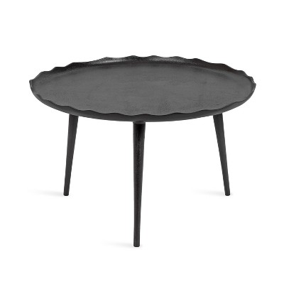 Alessia Black Round Metal Coffee Table with Deckled Edge, 26x26x16