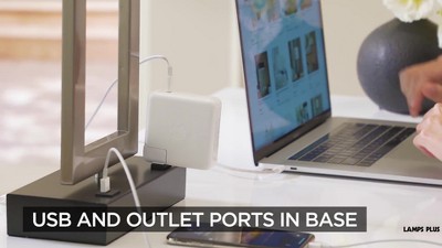 Brushed Nickel Modern Table Lamp with USB and AC Outlet