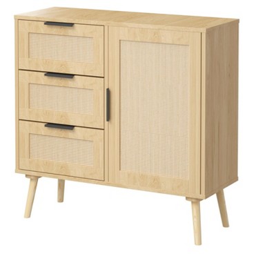 VYNXARIA Modern Rattan Wood Dresser Wood Storage Cabinet Sideboard for Bedroom, Living Room, Entryway, Hallway