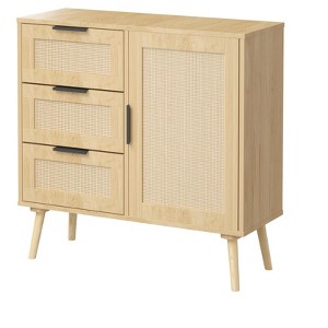 VYNXARIA Modern Rattan Wood Dresser Wood Storage Cabinet Sideboard for Bedroom, Living Room, Entryway, Hallway - 1 of 4
