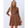 Allegra K Women's Faux Suede Stand Collar Zip-Up Belted Vintage Dresses - 2 of 4