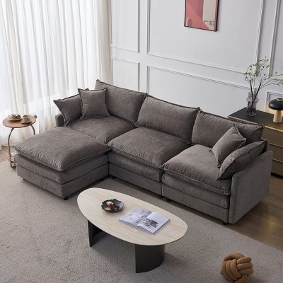 GDFStudio Kingsley Modern 3-Seat Chenille Upholstered L-Shape Modular Sectional Sofa