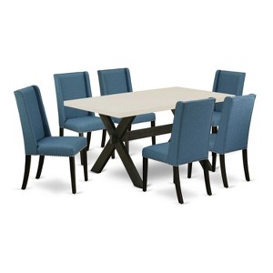 HomeStock 7-Piece Natural Oak Finish Solid Wood Top Dining Table with 6 Parson Chairs - 1 of 4