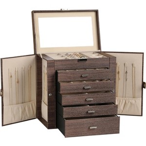6-Tier Jewelry Box with Mirror, 5 Drawers, PU Leather Organizer - 1 of 4