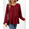 Womens Casual Tops Round Neck Button Lantern Sleeve Asymmetric Ruffle Top - 4 of 4