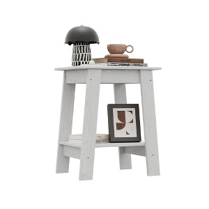Farmhouse End Table, Rustic Side Table with Storage Shelf, 2 Tier Accent Table, Narrow Night Stand, Minimalist Coffee Table for Living Room, Bedroom - 1 of 4