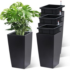 16" Tall Planters Set of 4, Outdoor＆Indoor Black Planter Pots, High Front Porch Planter Pots with Drainage Holes＆Water Level Monitor＆Inner Bucket - 1 of 4