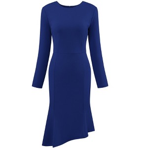 Hobemty Women's Round Neck Long Sleeve Formal Fishtails Dress with Belted - 1 of 4