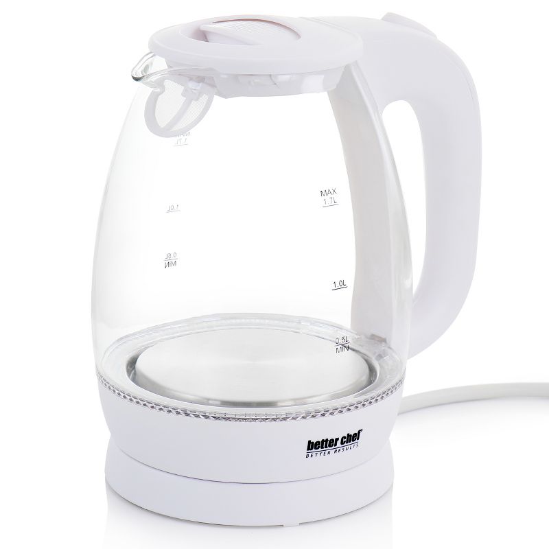 Better Chef 1.7 Liter Glass 360 Degree Cordless LED Electric Kettle in White, 2 of 6