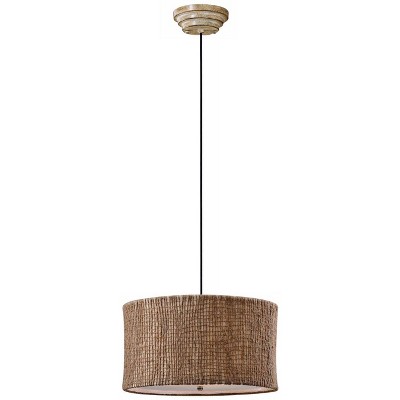 Uttermost Pendant Light 22" Wide Farmhouse Natural Outer Beige Inner Drum Shade Fixture for Dining Room House Foyer Kitchen Island