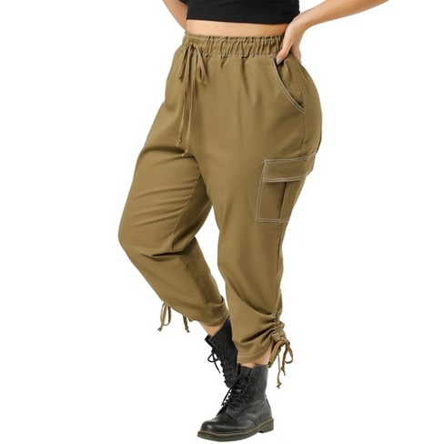 Fattazi Women's Plus Size Pants Womens Casual Loose Straps Multiple Pockets  Straight Tube Elastic Cargo Pants