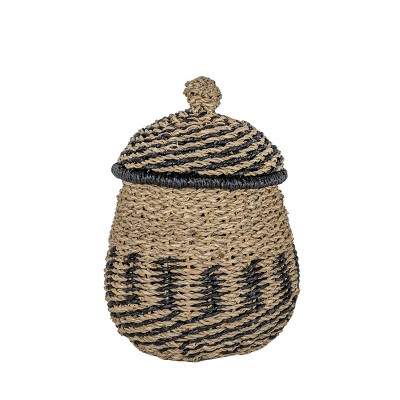 Black Woven Seagrass & Rope Canister with Lid by Foreside Home & Garden