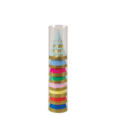 Colorful Mini Party Hats with Gold Glitter Bands (Pack of 8)