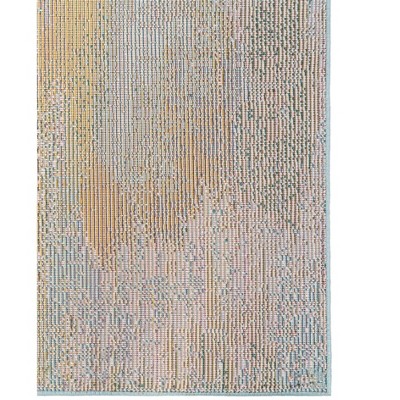 Turquoise and Yellow Abstract Synthetic Indoor Area Rug