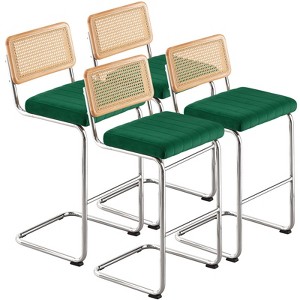 Bekrvio Bar Stools Set of 2/3/4, 26”/30" Barstool with Rattan Back, Velvet-Upholstered & Chrome Frame,Mid Century Modern Kitchen Stool for Island - 1 of 4