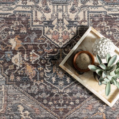 Dark Grey Rectangular Medallion Synthetic Area Rug 5' x 7'