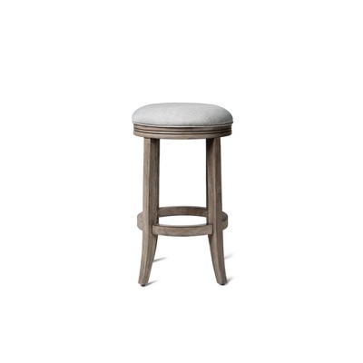 HomeRoots 26" Gray and Cool Gray Fabric and Solid Wood Backless Counter Height Swivel Bar Chair