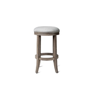 HomeRoots 26" Gray and Cool Gray Fabric and Solid Wood Backless Counter Height Swivel Bar Chair - 1 of 4