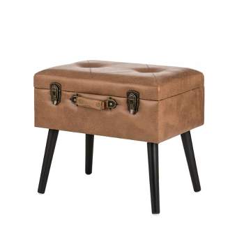 20" Leathaire Upholstered Storage Stool Whiskey Brown - Glitzhome
