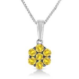 Haus of Brilliance Silver Prong Set Color Treated Diamond Floral Cluster Pendant Necklace - 1 of 4