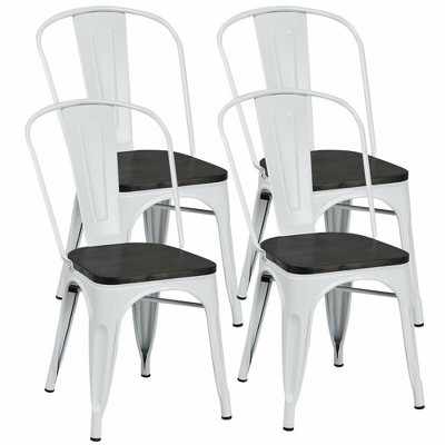 Costway Set of 4 Tolix Style Metal Dining Side Chair Wood Seat Stackable Cafe Bistro