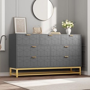Dresser for Bedroom, 53.5" Wide Dresser Organizer, 7 Drawer with Golden Metal Handle and Legs, Hallway, Living Room, Entryway - 1 of 4