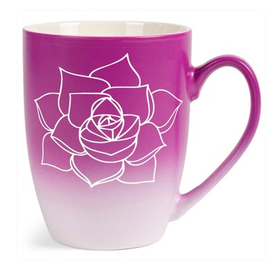 Elanze Designs Botanical Succulent Nature Coffee Cup Mug 12 Ounce Ceramic With Ombre Gradient Elegant Minimalist Echeveria Plant Silhouette Pink and