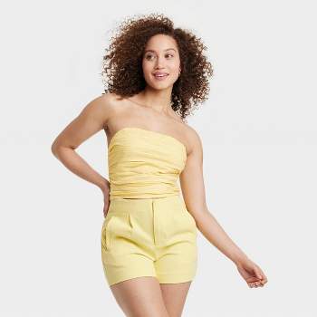 Women's Slim Fit Tiny Tank Top - A New Day™ Yellow Striped S