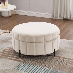 Mlmh & Kngwa 31.5"W Upholstered Round Storage Ottoman With Reversible Lid - 1 of 4
