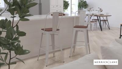 Industrial Black Metal Bar Stool with Wood Seat