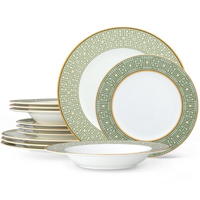Noritake Infinity Green Gold Gold 12-Piece Dinnerware Set, Service for 4