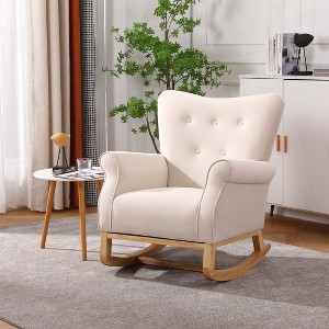 VYNXARIA Baby Room High Back Rocking Chair Nursery Chair , Comfortable Rocker Fabric Padded Seat ,Modern High Back Armchair£¬beige - 1 of 4