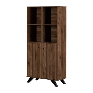 South Shore 65.25" 2 Door Helsy Storage Unit Natural Walnut: Laminated Particle Board, 6 Shelves, Office Cabinet - 1 of 4