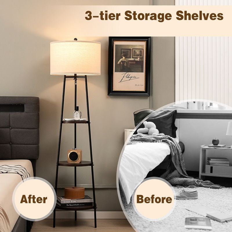 Tangkula Shelf Floor Lamp w/ Shelves & Linen Lampshade for Living Room Bedroom Office, 5 of 10