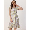 Allegra K Women's Floral Chiffon Flutter Sleeve Belted Square Neck Ruffled Hem Dress - image 3 of 4