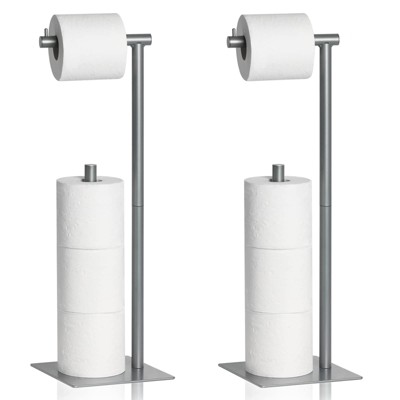 Oumilen Freestanding Silver Toilet Paper Holder Stand with Reserve Storage, Set of 2