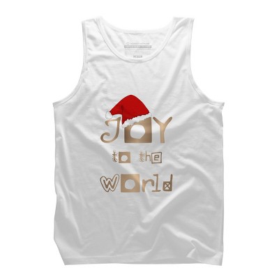 Men's Design By Humans Christmas Design - Joy to the World in Gold Design and Red By SimplyDesign Tank Top