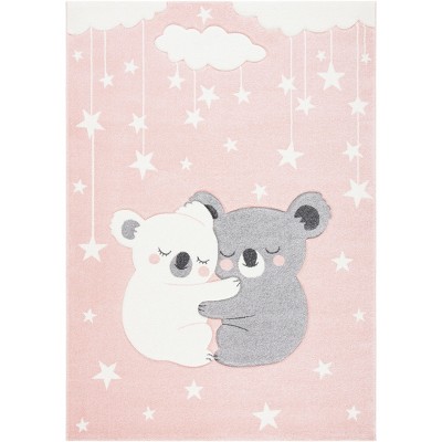 Pink and White Koala Design Kids Area Rug, 6'7" x 9', Synthetic
