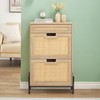 Rattan Shoe Cabinet with 2 Flip Drawers, Freestanding Shoe Organizer Cabinet, Narrow Hidden Shoe Rack for Living Room Hallway Home Office - 2 of 4