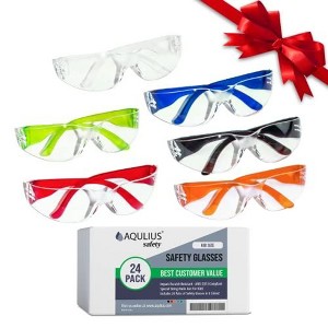 Aqulius 24 Pack Kids Safety Glasses ANSI Z87+ Crystal Clear Goggles - Designed to Fit Children for Nerf Parties, 6 colors - 1 of 4