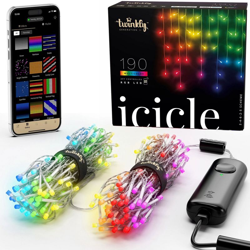 Twinkly Icicle + Music Bundle App-Controlled LED Christmas Lights 190 LED RGB Multicolor Indoor/Outdoor Smart Lighting with USB Music Syncing Device, 4 of 8