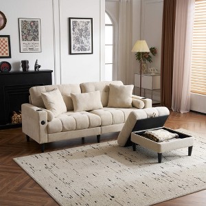ORRD 3-Seat L-Shaped Chenille Sofa with Storage Ottoman, Side Pocket & USB/C-Type Charging, for Living Room, Bedroom, Apartment - 1 of 4