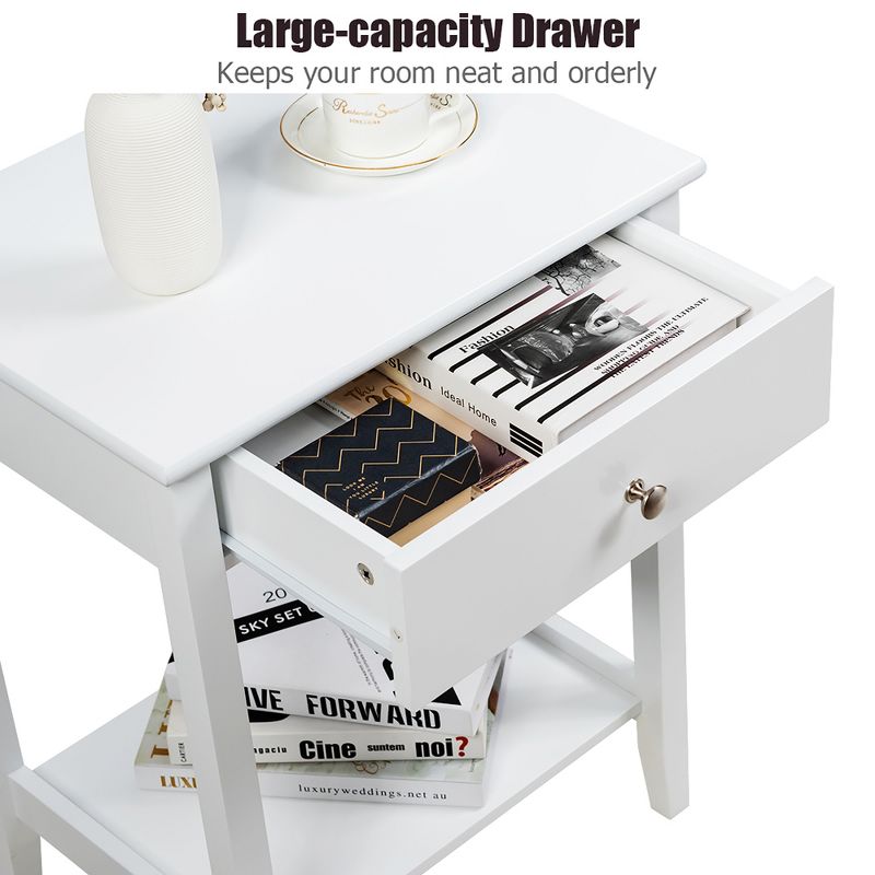 Costway Nightstand End Table Storage Display Bedroom Furniture Drawer Shelf Beside White\Brown\Grey, 5 of 13