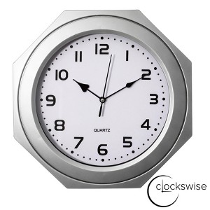Clockswise Non-Ticking Octagon Plastic Analog Wall Clock - Elegant Decorative Accent for Home Décor in Bedroom, Bathroom - 1 of 4