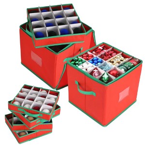 Set of 2 Christmas Ornament Storage Box - Hold 128 Ornaments, Xmas Ornament Organizer Storage Box Adjustable Dividers - 1 of 4