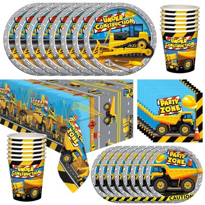Treasures Gifted Construction Party Supplies Tableware Deluxe Set for 24 Guests
