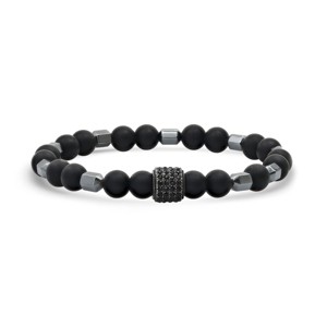 Steeltime Men's black lava, hematite and black ip stainless steel/black crystals charm beaded bracelet. Color Option: Black, White - 1 of 4